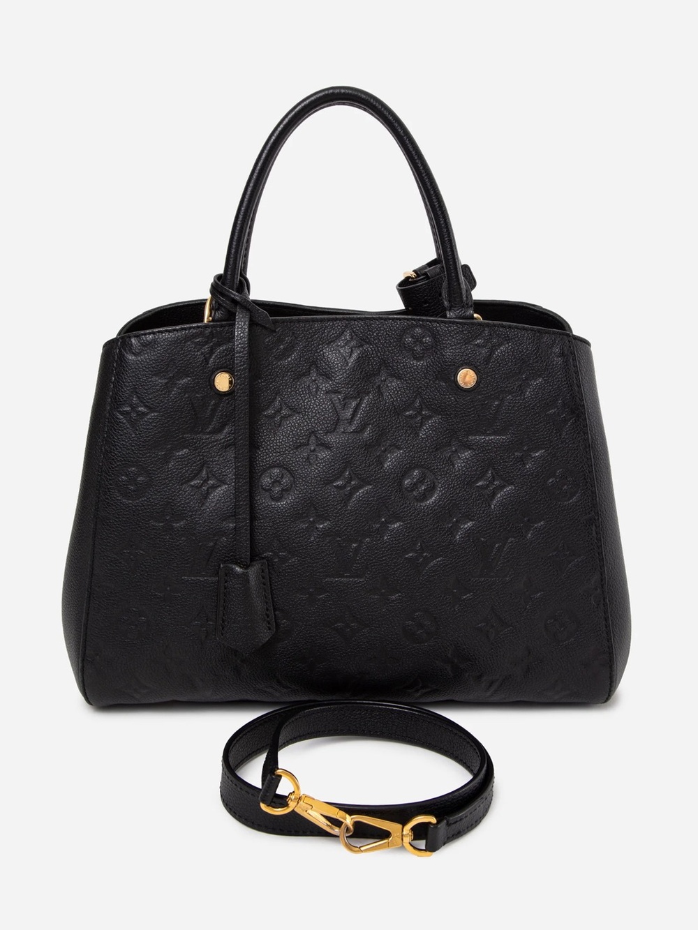 Louis Vuitton 2016 Black Empreinte Montaigne MM Top Handle With Strap